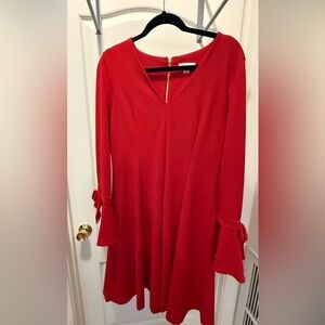 Calvin Klein Red Bell Sleeve Dress Size 12 | Gold Zip